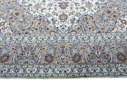 Full view of 2000s Kashan rug from Iran / Persia, 413 × 292 cm in Beige tones
