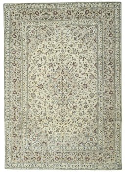 Full view of 2000s Kashan rug from Iran / Persia, 346 × 245 cm in Beige tones