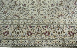 Full view of 2000s Kashan rug from Iran / Persia, 346 × 245 cm in Beige tones