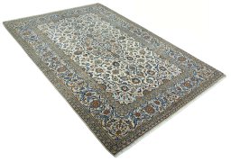 Close-up detail of 2000s Kashan rug from Iran / Persia showing Wool weave