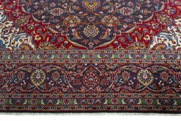 Full view of 2000s Kashan rug from Iran / Persia, 404 × 295 cm in Blue tones