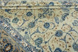 Close-up detail of 2000s Kashan rug from Iran / Persia showing Wool weave