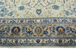 Full view of 2000s Kashan rug from Iran / Persia, 382 × 298 cm in Beige tones