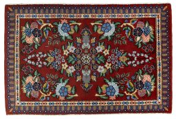 Full view of New Kashan rug from Iran / Persia, 67 × 102 cm in Red tones