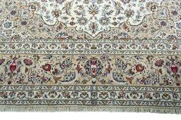Full view of 2000s Kashan rug from Iran / Persia, 341 × 246 cm in Beige tones