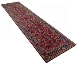 Close-up detail of 2000s Kashan rug from Iran / Persia showing Wool weave