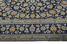 Full view of 2000s Kashan rug from Iran / Persia, 410 × 304 cm in Blue tones