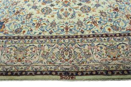 Full view of 2000s Kashan rug from Iran / Persia, 384 × 301 cm in Green tones