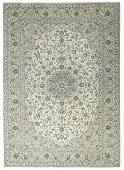 Full view of 2000s Kashan rug from Iran / Persia, 405 × 290 cm in Beige tones