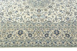 Full view of 2000s Kashan rug from Iran / Persia, 405 × 290 cm in Beige tones