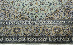 Full view of 2000s Kashan rug from Iran / Persia, 407 × 295 cm in Green tones