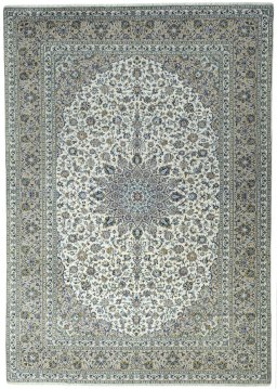 Full view of 2000s Kashan rug from Iran / Persia, 408 × 288 cm in Beige tones