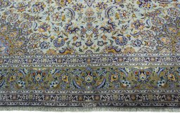 Full view of 2000s Kashan rug from Iran / Persia, 396 × 303 cm in Blue tones