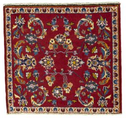 Full view of 2000s Kashan rug from Iran / Persia, 60 × 63 cm in Red tones