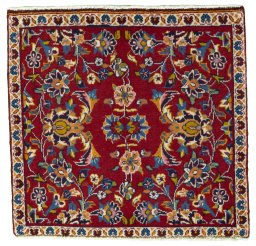 Full view of 2000s Kashan rug from Iran / Persia, 60 × 65 cm in Red tones