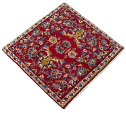 Close-up detail of 2000s Kashan rug from Iran / Persia showing Wool weave