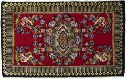 Full view of New Kashan rug from Iran / Persia, 72 × 116 cm in Red tones