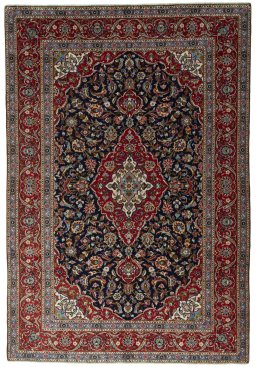 Full view of 2000s Kashan rug from Iran / Persia, 355 × 242 cm in Blue tones