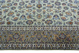 Full view of 2000s Kashan rug from Iran / Persia, 393 × 298 cm in Green tones