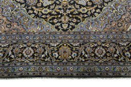 Full view of 2000s Kashan rug from Iran / Persia, 410 × 297 cm in Blue tones