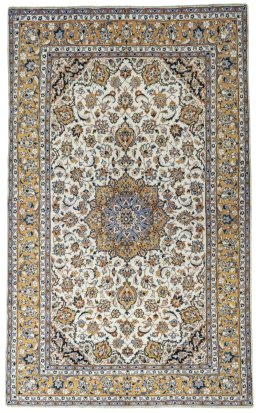 Full view of 2000s Kashan rug from Iran / Persia, 320 × 197 cm in Beige tones