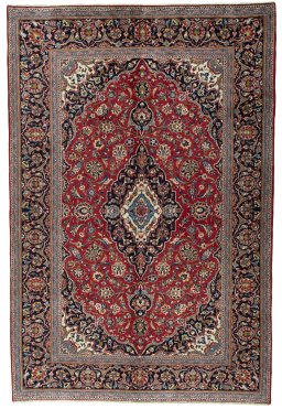 Full view of 2000s Kashan rug from Iran / Persia, 295 × 196 cm in Red tones