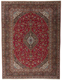 Full view of 2000s Kashan rug from Iran / Persia, 390 × 297 cm in Red tones