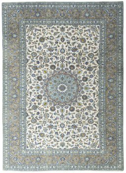 Full view of 2000s Kashan rug from Iran / Persia, 341 × 245 cm in Beige tones
