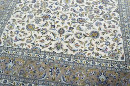 Close-up detail of 2000s Kashan rug from Iran / Persia showing Wool weave
