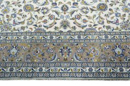 Full view of 2000s Kashan rug from Iran / Persia, 341 × 245 cm in Beige tones
