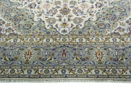 Full view of 2000s Kashan rug from Iran / Persia, 347 × 252 cm in Beige tones
