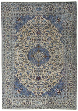Full view of 2000s Kashan rug from Iran / Persia, 345 × 245 cm in Beige tones