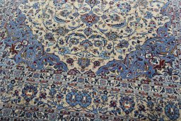 Close-up detail of 2000s Kashan rug from Iran / Persia showing Wool weave