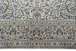 Full view of 2000s Kashan rug from Iran / Persia, 390 × 291 cm in Blue tones