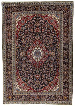 Full view of 2000s Kashan rug from Iran / Persia, 361 × 247 cm in Blue tones