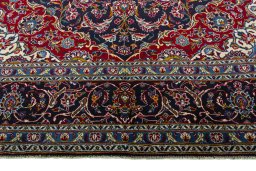 Full view of 2000s Kashan rug from Iran / Persia, 361 × 247 cm in Blue tones