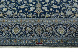 Full view of 2000s Kashan rug from Iran / Persia, 404 × 295 cm in Blue tones