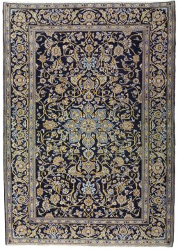 Full view of 1970s Kashan rug from Iran / Persia, 197 × 141 cm in Blue tones