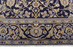 Full view of 1970s Kashan rug from Iran / Persia, 197 × 141 cm in Blue tones