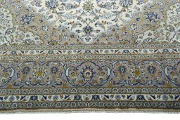 Full view of 2000s Kashan rug from Iran / Persia, 345 × 247 cm in Beige tones