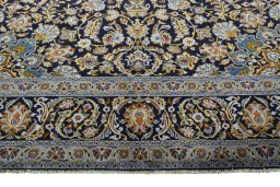 Full view of 2000s Kashan rug from Iran / Persia, 393 × 297 cm in Blue tones