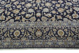 Full view of 2000s Kashan rug from Iran / Persia, 394 × 295 cm in Blue tones