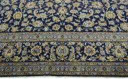 Full view of 2000s Kashan rug from Iran / Persia, 384 × 281 cm in Blue tones