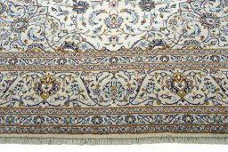 Full view of 2000s Kashan rug from Iran / Persia, 380 × 257 cm in Beige tones