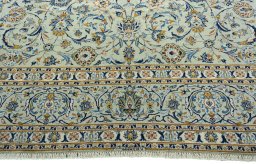 Full view of 1970s Kashan rug from Iran / Persia, 365 × 295 cm in Green tones