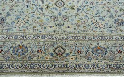 Full view of 2000s Kashan rug from Iran / Persia, 437 × 326 cm in Green tones