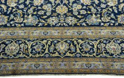 Full view of 2000s Kashan rug from Iran / Persia, 378 × 268 cm in Blue tones