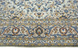 Full view of 2000s Kashan rug from Iran / Persia, 405 × 295 cm in Beige tones