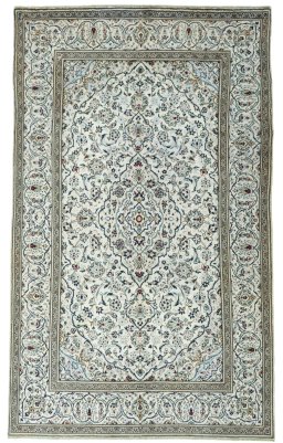 Full view of 2000s Kashan rug from Iran / Persia, 311 × 188 cm in Beige tones