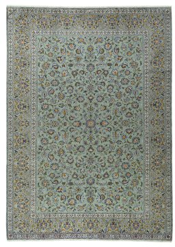 Full view of 2000s Kashan rug from Iran / Persia, 390 × 280 cm in Green tones